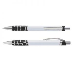 The TRENDS Zola Pen is a retractable platic ball pen with unique, patterned soft touch grip.  6 colours.  Black Ink.  Chrome accents.