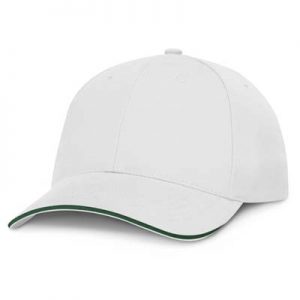 The TRENDS Swift Cap White is a premium quality, 6 panel cap. Made from white heavy brushed cotton.  Contrast sandwich trim. 5 colours.