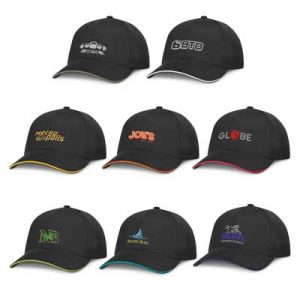 The TRENDS Swift Cap Black is a premium quality, structured 6 panel cap. Brushed Heavy cotton. Contrast sandwich trims. 8 colours