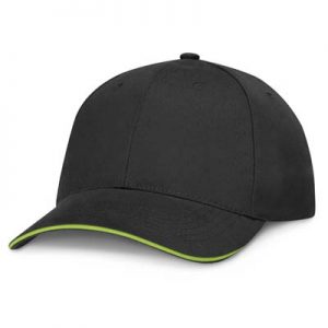 The TRENDS Swift Cap Black is a premium quality, structured 6 panel cap. Brushed Heavy cotton. Contrast sandwich trims. 8 colours