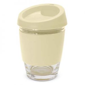 The TRENDS Metro Cup is a fashion inspired 340ml reusable glass coffee cup with push on silicone lid.  16 colours.  Great branded drinkware