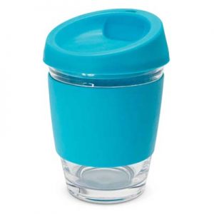 The TRENDS Metro Cup is a fashion inspired 340ml reusable glass coffee cup with push on silicone lid.  16 colours.  Great branded drinkware