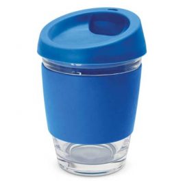 The TRENDS Metro Cup is a fashion inspired 340ml reusable glass coffee cup with push on silicone lid.  16 colours.  Great branded drinkware
