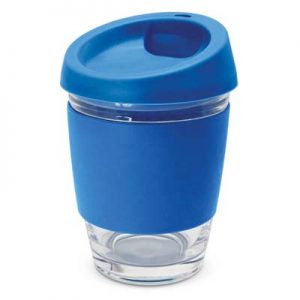 The TRENDS Metro Cup is a fashion inspired 340ml reusable glass coffee cup with push on silicone lid.  16 colours.  Great branded drinkware