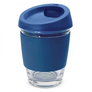 The TRENDS Metro Cup is a fashion inspired 340ml reusable glass coffee cup with push on silicone lid.  16 colours.  Great branded drinkware