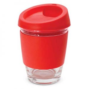 The TRENDS Metro Cup is a fashion inspired 340ml reusable glass coffee cup with push on silicone lid.  16 colours.  Great branded drinkware