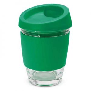 The TRENDS Metro Cup is a fashion inspired 340ml reusable glass coffee cup with push on silicone lid.  16 colours.  Great branded drinkware