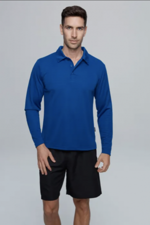 1316 The Aussie Pacific Mens Botany Long Sleeve Polo shirt is made from 100% Driwear polyester moisture removal. 6 colours. Great branded polos and sportswear.