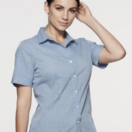 The Aussie Pacific Toorak Lady Shirt Short Sleeve is a 65% polyester, mini-check shirt. Available in 3 colours. Sizes 4 - 26.