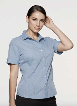 The Aussie Pacific Toorak Lady Shirt Short Sleeve is a 65% polyester, mini-check shirt. Available in 3 colours. Sizes 4 - 26.