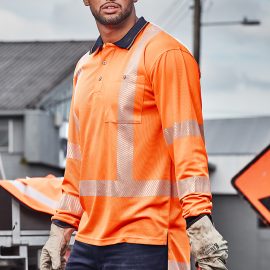 The Syzmik Mens TTMC-W17 Segmented L/S Polo is a 100% polyester long sleeved polo with chest pocket. Orange/Navy. XXS - 5XL, 7XL.