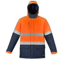 The Syzmik Unisex Hi Vis Antarctic Softshell Taped Jacket is a oxford bonded polyester softshell.  330 gsm  Warm quilted lining.  2 colours