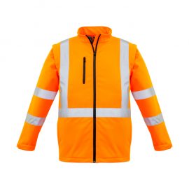 The Syzmik Unisex Hi Vis 2 in 1 X Back Soft Shell Jacket is a 100% polyester, water resistant, hi vis jacket. Orange. Sizes XXS - 5XL, 7XL.