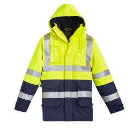 The Syzmik Mens FR Arc Rated Anti Static Waterproof Jacket is a 100% polyester with carbon fibre, heat and water resistant jacket. Available in 2 colours. Sizes XXS - 5XL, 7XL.