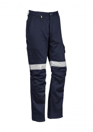 ZP904S_Navy_F The Syzmik Mens Rugged Cooling Taped Pant (Stout) is a 100% square weave ripstop work pant with multiple pockets. Available in Navy. Sizes 87S - 132S.