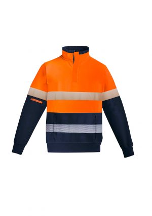 ZT150_OrangeNavy_F The Syzmik Mens Orange Flame 1/4 Zip Brushed Fleece is a 55% Modacrylic, 1/4 zip fleece with pockets. Available in 2 colours. Sizes XXS - 5XL, 7XL.
