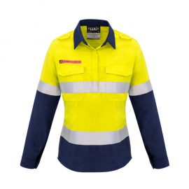 The Syzmik Womens FR Closed Front Hooped Taped Spliced Shirt is a 93% Meta-Aramid, light weight shirt. Available in 2 colours. Sizes 8 - 24.