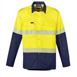 The Syzmik Mens Rugged Cooling Hi Vis Segmented Tape L/S Shirt is a 100% cotton ripstop, long sleeved shirt. 2 colours. Sizes XXS - 5XL, 7XL.
