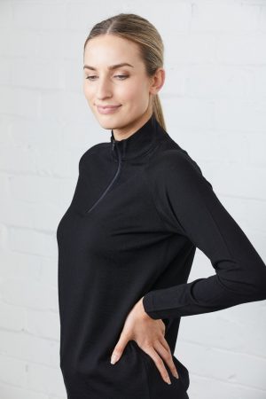 The Unlimited Edition Zip Womens Merino Sweater is a 100% merino wool sweater with a half zip. Available in Black. Sizes 8 - 20.