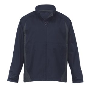 The Catalogue Crosswinds Jacket is a 100% nylon dobby, water-resistant jacket with tuck away hood. Navy/Charcoal. Sizes XS - 3XL, 5XL.