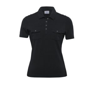 The Catalogue Womens Fusion Polo is a 95% cotton/5% elastane single jersey, short sleeved polo. Available in Black. Sizes 8 - 22.