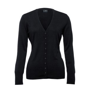 The Catalogue Womens Merino Cardigan is a 100% merino wool, single jersey cardigan. Available in Black. Sizes 8 - 22.