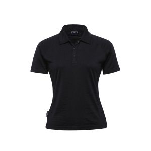 The Catalogue Womens Merino Short Sleeve Polo is a 100% merino wool polo shirt. Available in Black. Sizes 8 - 22.