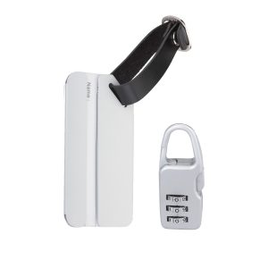 1372-combination-lock-luggage-tag-contents The Catalogue Combination Lock & Luggage Tag are perfect for travelling to ensure your luggage is secure and named. Available in silver.