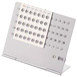 180-folding-perpetual-calendar The Catalogue Folding Perpetual Calendar is an aluminium, customisable calendar with stand. Available in 1 colour. One size.