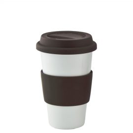 The Catalogue Ceramic Coffee Mug is a coffee mug with a silicone band and lid to ensure you won't get burnt.