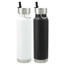The Catalogue Thor Copper Vacuum Bottle with Straw is a double walled, stainless steel bottle. Screw on lid, straw and hand loop.