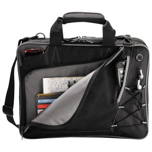 The Catalogue Summit Checkpoint-Friendly Compu-Case is a polycanvas laptop bag. Multiple compartments. Detachable shoulder strap.