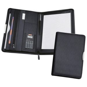 The Catalogue A4 Portfolio With Solar Calculator is a portfolio folder with multiple pockets and calculator. Available in Black.