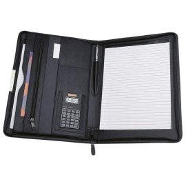 The Catalogue A4 Portfolio With Solar Calculator is a portfolio folder with multiple pockets and calculator. Available in Black.