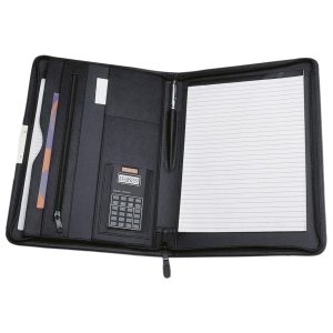 The Catalogue A4 Portfolio With Solar Calculator is a portfolio folder with multiple pockets and calculator. Available in Black.