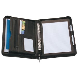 885BK-a5-leather-compendium-open The Catalogue A5 Leather Compendium is perfect for keeping documents secure and everything you need for a busy working day. In Black.