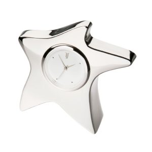 The Catalogue Star Shaped Desk Clock is a simple clock, in a star shaped metal holder. Available in Nickel finish.