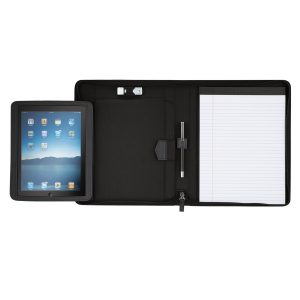 The Catalogue Pedova iPad Stand Padfolio is a folder to hold your writing pad, iPad/tablet and more. iPad/tablet easel stand included.