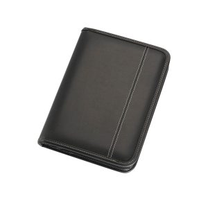 The Catalogue A5 Zippered Compendium With Calculator is a leather-look compendium with multiple pockets. Solar calculator. Writing pad.