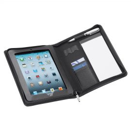 The Catalogue iPad Cover is a Nappa leather, zippered cover for iPads. Writing pad included and multiple holders.