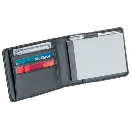 The Catalogue Notepad Card Holder is a PVC wallet for cards and includes a notepad. Blue ink pen included.
