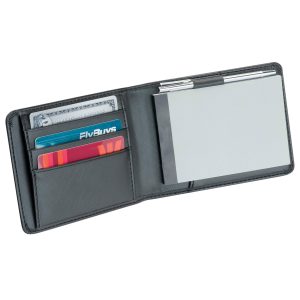 The Catalogue Notepad Card Holder is a PVC wallet for cards and includes a notepad. Blue ink pen included.