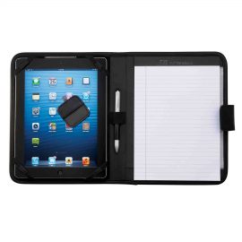 The Catalogue Cutter & Buck A5 Tech Pad Folder is a durable folder that includes a writing pad and brackets for an iPad/tablet.