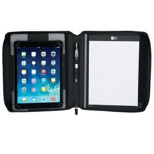 The Catalogue Case Logic Berkeley Tech Padfolio is an Ultrahyde/polyester folder. Brackets to hold your iPad/tablet. Writing pad included.