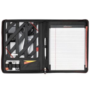 The Catalogue Elleven Large Zippered Padfolio is a Nylon and Polyester, zippered folder with pockets and holders. Writing pad included.