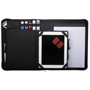 The Catalogue Elleven Vapor Zippered Padfolio is a textured ultrahyde, zippered business folder. Multiple holders.