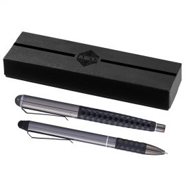 The Catalogue Luxe Tactical Grip Pen Set is a set of 2 aluminium, black ink pens. One ballpoint and one roller ball.