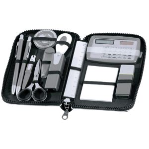 MM010-oxford-stationery-set-contents The Catalogue Oxford Stationery Set is a 13 piece, stationery set. Elastic loops for keeping items secure. Zippered case.