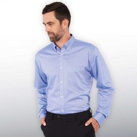 The Catalogue Barkers Clifton Shirt – Mens is a 95% cotton shirt. Tapered fit. Available in French Blue. Sizes S - 3XL, 5XL.