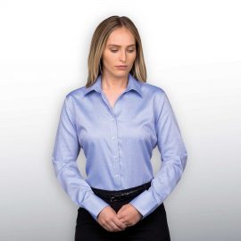 The Catalogue Barkers Clifton Shirt – Womens is a 95% cotton shirt. Tapered fit. Available in French Blue. Sizes 8 - 20.